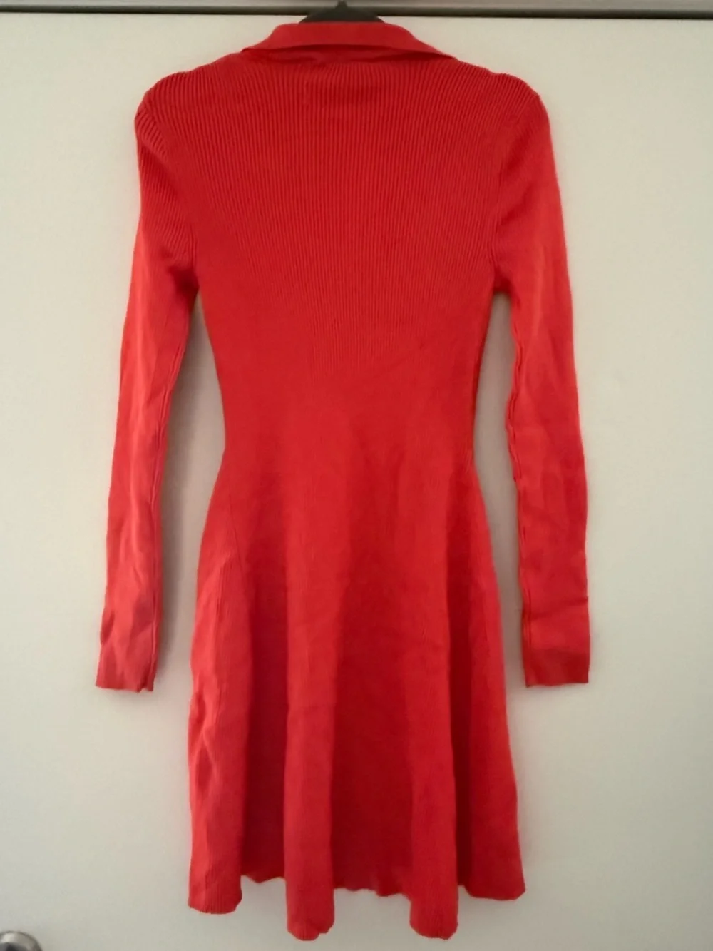 Zara Red Orange Ribbed Knit Mini Dress Polo Collar Bodycon Long Sleeve Medium - Picture 7 of 11